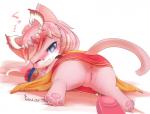 anthro anus blush duo female fur genitals one_eye_closed pink_body pink_fur pussy simple_background spread_legs spreading tail rag._(artist) third-party_edit domestic_cat felid feline felis mammal 2018 censor_removal_edit digital_media_(artwork)