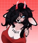 anthro black_hair clothing female hair horn pink_body red_clothing red_horn red_shirt red_topwear shirt solo topwear noviikona jonah_sanruri deer demon mammal new_world_deer succubus white-tailed_deer hi_res