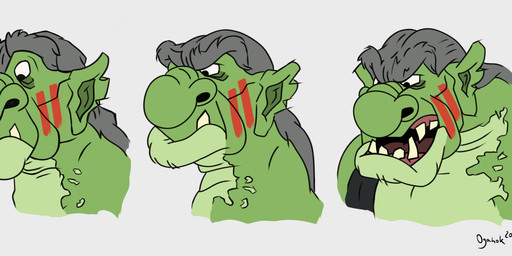 elderly facial_markings green_body green_skin grey_hair hair head_markings male markings not_furry solo oganok humanoid orc absurd_res bust_portrait hi_res portrait
