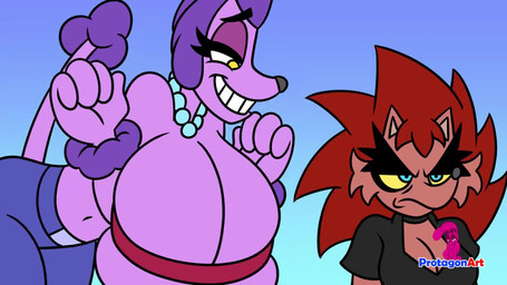 4_fingers annoyed anthro big_breasts blue_eyes bouncing_breasts breasts choker clothed clothed_anthro clothed_female clothing duo eyebrows eyelashes facial_tuft female fingers fully_clothed fully_clothed_anthro fully_clothed_female fur gem huge_breasts jewelry logo long_eyelashes necklace pearl_(gem) pearl_necklace punch purple_body purple_fur red_body red_fur red_quills short_female sound_effects taunting tear_trough teasing thick_eyebrows tuft unimpressed uppercut white_sclera yellow_eyes yellow_sclera protagon sheepish_(series) amelia_hedge bun_(protagon) penelope_de_caniche canid canine canis domestic_dog eulipotyphlan hedgehog lagomorph leporid mammal poodle rabbit 16:9 2025 animated artist_logo hi_res short_playtime sound video widescreen