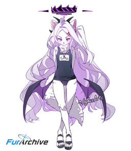 alternate_species anthro bat_wings clothing female fluffy fluffy_tail fur furrification hair halo long_hair membrane_(anatomy) membranous_wings neck_tuft purple_body purple_eyes purple_fur school_swimsuit simple_background solo standing swimwear tail tuft white_background white_body white_fur wings young young_anthro sydus blue_archive nexon hina_(blue_archive) canid canine fox mammal hi_res