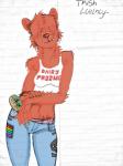 anthro bangs belly bottomwear clothing crop_top denim denim_bottomwear denim_clothing female fur hair hair_over_eyes jeans lgbt_pride midriff nails pants patch_(fabric) pockets pride_color_patch pride_colors rainbow_pride_colors red_body red_fur shirt short_ears six-stripe_rainbow_pride_colors smile solo standing text topwear harpseal trishia_loelnly bear mammal 2018 3:4 absurd_res digital_media_(artwork) english_text hi_res