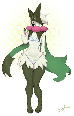 4_toes 5_fingers anthro bikini biped breasts clothed clothed_anthro clothed_female clothing crotch_tuft digitigrade feet female female_anthro fingers front_view fully_clothed fully_clothed_anthro fully_clothed_female fur knock-kneed looking_at_viewer mask midriff multicolored_body navel open_mouth pink_eyes simple_background slim small_breasts small_waist solo standing swimwear toes tuft two-piece_swimsuit two_tone_body white_background white_body white_fur zeighous nintendo pokemon felid feline generation_9_pokemon mammal meowscarada pokemon_(species) 2025 digital_media_(artwork) full-length_portrait hi_res portrait signature