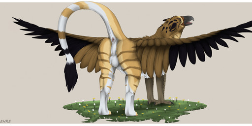 animal_genitalia anus balls beak butt claws digitigrade feathered_wings feathers feral finger_claws fully_sheathed fur genitals grass looking_at_viewer male perineum pink_anus plant presenting presenting_anus presenting_hindquarters quadruped raised_tail sheath solo tail white_body white_fur wings yellow_body yellow_fur kehreazerith mythology teldron_(dagor) avian gryphon mythological_avian mythological_creature absurd_res hi_res