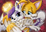 anthro black_nose blue_eyes desire duo female fluffy fluffy_tail fur hair half-closed_eyes love male male/female multi_tail narrowed_eyes orange_body orange_fur purple_hair romantic romantic_ambiance romantic_couple tail white_body white_fur fantasyisland yunaki sega sonic_the_hedgehog_(series) miles_prower sonic_the_hedgehog angel canid canine domestic_cat eulipotyphlan felid feline felis fox hedgehog mammal