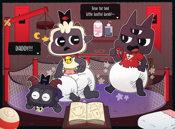 abdl ambiguous_gender anthro ball bdsm bell bell_collar big_diaper character_plushie clothing collar crown diaper diaper_fetish diaper_puff diapered_plushie doll dominant dominant_male duo headgear holding_object holding_plushie holding_toy horn inflatable leash leash_pull leashed_collar male petplay plushie red_clothing red_shirt red_topwear roleplay shirt stitch_(sewing) submissive submissive_ambiguous topwear toy white_diaper tenerius cult_of_the_lamb massive_monster_(studio) goat_(cult_of_the_lamb) lamb_(cult_of_the_lamb) narinder purple_crown_(cult_of_the_lamb) red_crown_(cult_of_the_lamb) bovid caprine domestic_cat felid feline felis inanimate_object mammal sheep absurd_res hi_res