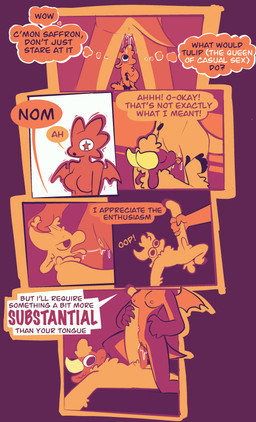 anthro anus blush bodily_fluids clitoris cunnilingus dialogue dripping_vulva duo female female_on_top genital_fluids genitals hair horn imminent_sex interrupted_sex licking male male/female membrane_(anatomy) membranous_wings on_top oral penetration penis pulling_hair sex shallow_penetration simple_anus speech_bubble standing standing_oral star surprised text thought_bubble tongue touching_hair vaginal vaginal_fluids vaginal_fluids_on_penis wings vanilla_candy european_mythology mythology unicorn_blood_(comic) cayenne_(vanilla_candy) saffron_(unicorn_blood) bovid caprine dragon hybrid mammal mythological_creature mythological_scalie scalie sheep western_dragon absurd_res comic english_text hi_res restricted_palette