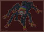 ambiguous_gender beady_eyes border brown_background clothing clown clown_wig feral footwear multi_leg multi_limb red_border shoes simple_background solo drac0felis dracofelis arachnid arthropod spider 2015