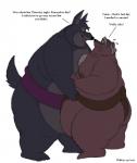 asian_clothing belly_overhang bullying clothed clothing dialogue duo east_asian_clothing green_clothing intimidation japanese_clothing larger_male male male/male mawashi obese overweight purple_clothing sheriff size_difference smaller_male sumo text topless tolstoy_(artist) disney robin_hood_(disney) friar_tuck sheriff_of_nottingham badger canid canine canis mammal mustelid musteline wolf english_text