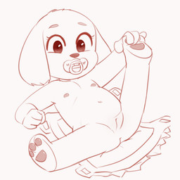 3_toes anthro barefoot biped clothing diaper feet female flat_chested foot_grab genitals looking_at_viewer navel neonate nipples nude open_diaper pacifier pawpads plantigrade presenting presenting_vulva reclining simple_background small_vulva soles solo spread_legs spreading toddler toes vulva white_background young young_anthro young_female intest nintendo star_fox star_fox_zero canid canine canis domestic_dog mammal 1:1 digital_drawing_(artwork) digital_media_(artwork) monochrome