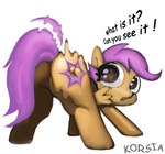 anthro butt cutie_mark feathered_wings feathers female horn looking_back presenting presenting_hindquarters shaking_butt simple_background solo wings young young_anthro korsia friendship_is_magic hasbro my_little_pony mythology scootaloo_(mlp) equid equine horse mammal mythological_creature mythological_equine pegasus pony unicorn digital_media_(artwork)