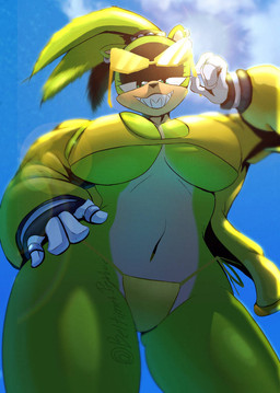 anthro bikini breasts clothing female larger_female looking_at_viewer looking_down micro_bikini size_difference solo swimwear thick_thighs two-piece_swimsuit voluptuous_anthro voluptuous_female wide_hips beltimerperbus idw_publishing sega sonic_the_hedgehog_(comics) sonic_the_hedgehog_(idw) sonic_the_hedgehog_(series) surge_the_tenrec afrosoricid mammal tenrec