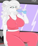 anthro big_breasts bottle breasts container female solo thick_thighs water_bottle workout_clothing colty8 arctic_wolf canid canine canis mammal wolf absurd_res hi_res