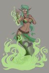 2017 apode belt breasts clothing draconcopode elf female green_body green_hair green_scales grey_background hair hi_res humanoid humanoid_pointy_ears lamia legless lyn_(z-ray) magic navel not_furry reptile scales scalie serpentine simple_background snake solo species_transformation split_form surprise thatweirdguyjosh torn_clothing transformation