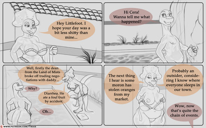 aged_up anthro bath bathhouse big_breasts bottom_heavy breasts casual_exposure casual_nudity cleavage clothed clothing curvy_figure dialogue duo female femboy huge_hips long_neck male nipples non-mammal_breasts non-mammal_nipples nude patreon_logo slightly_chubby slightly_chubby_female slightly_chubby_male speech_bubble text undressing voluptuous wide_hipped_female wide_hipped_male wide_hips trias dinosaurs_inc. don_bluth patreon the_land_before_time universal_studios cera_(the_land_before_time) littlefoot apatosaurus ceratopsian ceratopsid chasmosaurine dinosaur diplodocid diplodocoid marginocephalian ornithischian prehistoric_species reptile saurischian sauropod sauropodomorph scalie triceratops 16:10 comic english_text promotional_material sketch url widescreen