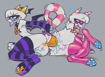 alternate_color ambiguous/ambiguous ambiguous_gender anal anal_penetration anthro anus anus_only armwear bat_wings black_clothing black_legwear black_thigh_highs blue_pawpads bob_cut butt clothing collar complete_tail_insertion crotch_tuft duo grey_background hair holding_tail horn latex latex_armwear latex_clothing latex_legwear latex_thigh_highs legwear lying markings membrane_(anatomy) membranous_wings on_side orange_anus orange_pawpads pattern_armwear pattern_clothing pattern_legwear pattern_thigh_highs pawpads paws penetration pink_body pink_latex purple_clothing purple_legwear purple_pawpads purple_thigh_highs selfcest short_hair simple_background spade_tail square_crossover striped_armwear striped_clothing striped_horn striped_legwear striped_markings striped_tail striped_thigh_highs stripes tail tail_anus tail_fetish tail_in_ass tail_insertion tail_markings tail_play thigh_highs tuft white_body wings btascandalist bat_(btascandalist) imp nonbinary_(lore)