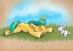 ambiguous_gender cutie_mark feral fur grass group hooves inner_ear_fluff male plant sleeping trio tuft yellow_body yellow_fur rutkotka hasbro mlp_g5 my_little_pony hitch_trailblazer_(mlp) arthropod butterfly earth_pony equid equine horse insect lagomorph lepidopteran leporid mammal pony rabbit hi_res