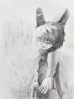 breasts clothing fur male smile solo phigao fabulous_beasts tuye_(fabulous_beasts) moon_rabbit absurd_res greyscale hi_res monochrome source_request
