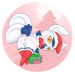 anus blush bottomless butt christmas_clothing clothed clothing female feral genitals holidays open_mouth pussy red_eyes semi-anthro solo tongue white_body fullfolka christmas nintendo pokemon generation_6_pokemon meowstic pokemon_(species) hi_res