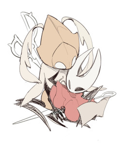 2_horns ambiguous_gender biped black_arms black_eyes black_legs cloak clothed clothing duo empty_eyes fingers holding_map horn machine map melee_weapon red_cloak red_clothing sitting weapon weapon_on_back white_eyes fioco_virus hollow_knight:_silksong hollow_knight_(franchise) team_cherry hornet_(hollow_knight) second_sentinel arthropod robot 2025