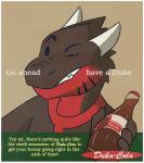 advertisement anthro beverage male one_eye_closed simple_background soda solo text wink unknown_artist bad_dragon european_mythology fallout microsoft mythology duke_(bad_dragon) dragon mythological_creature mythological_scalie scalie western_dragon english_text