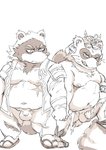 anthro armor balls belly clothing duo flaccid footwear genitals headgear helmet kemono male male/male moobs navel nipples overweight overweight_male penis sandals scar shirt shoes simple_background tongue tongue_out topwear white_background hysk sengoku_puzzle tokugawa_hidetada tokugawa_ieyasu canid canine mammal raccoon_dog tanuki 2020 hi_res