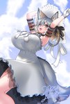 big_breasts bra breasts brown_hair clothed clothing cloud dress female grey_hair hair hat headgear headwear huge_breasts low-angle_view multicolored_hair raised_arms short_hair solo sun_hat underwear yoshida_hideyuki kemono_friends island_fox_(kemono_friends) animal_humanoid canid canid_humanoid canine canine_humanoid fox_humanoid humanoid mammal mammal_humanoid 2023 hi_res signature