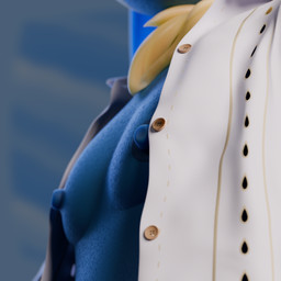 anthro blue_body blue_fur blue_hair bottomless breasts close-up clothed clothing collared_shirt dress_shirt female fur hair nipples shirt shirt_only small_breasts solo topwear topwear_only unbuttoned_shirt white_clothing white_shirt white_topwear yellow_body yellow_fur fiopon mollis arthropod insect lepidopteran moth 1:1 3d_(artwork) absurd_res blender_(artwork) blender_cycles_(artwork) digital_media_(artwork) hi_res