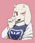 anthro breasts female fur mature_anthro mature_female one_eye_closed solo white_body white_fur wink ikutasemi undertale undertale_(series) toriel boss_monster_(undertale) bovid caprine mammal