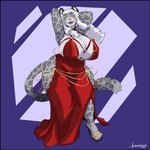 2024 absurd_res anthro bethesda_softworks big_breasts breasts cleavage clothed clothing dress felid female footwear greasymojo hair hands_behind_head hi_res high_heels hip_sway hollow_hip_backless_chain_dress huge_breasts khajiit leopard_spots looking_at_viewer mammal meme meme_clothing microsoft pantherine raised_arms red_clothing red_dress salty-paws smile smiling_at_viewer snow_leopard solo spots the_elder_scrolls the_elder_scrolls_online thick_thighs white_hair wide_hips yellow_eyes