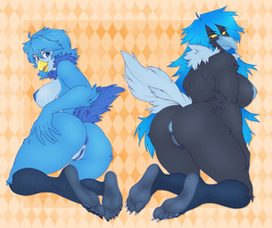 5_toes abs anthro anus areola beak big_breasts bioluminescence black_body black_claws black_feathers blue_areola blue_beak blue_body blue_claws blue_eyes blue_feathers blue_fur blue_hair blue_nipples blue_perineum blue_vulva breasts butt claws curvy_figure duo eyebrows eyelashes feather_hair feather_hands feathered_wings feathers feet female female/female fingers foot_focus fur genitals glowing grey_background hair huge_breasts humanoid_feet larger_female long_hair looking_at_viewer mature_female muscular muscular_anthro muscular_female neck_tuft nipples non-mammal_breasts non-mammal_hair non-mammal_nipples non-mammal_vulva nude open_mouth perineum plantigrade presenting presenting_anus presenting_hindquarters presenting_vulva pseudo_hair pubes pupils rear_view seductive simple_background size_difference slit_pupils smaller_female smile tail tail_feathers talon_hands talons thick_thighs toe_claws toes tongue tuft vulva wide_hips wings yellow_beak yellow_eyes yellow_sclera unluckyoni undertale undertale_(series) undertale_yellow martlet_(undertale_yellow) martlet_(zenith_form) avian bird digital_media_(artwork) hi_res