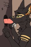 anthro black_body black_fur black_line_art bodily_fluids cum cum_inside disembodied_penis duo ears_up erection fellatio fur genital_fluids genitals glory_hole gold_markings green_eyes humanoid_genitalia humanoid_penis male male_penetrating markings messy_linework neck_tuft nude open_mouth oral oral_penetration penetration penile penis sex simple_background solo_focus tuft writing_on_wall yourkobold saffie_(lost-boots) canid canine canis jackal mammal 2:3 absurd_res digital_media_(artwork) hi_res sketch