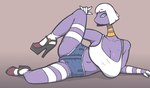 anthro big_breasts blue_sclera bottomwear breasts cleavage clothed clothing denim denim_bottomwear denim_clothing denim_shorts female footwear high_heels long_neck looking_at_viewer lying on_side raised_leg shirt shoes shorts socks solo spread_legs spreading tank_top topwear conditional_dnp quin-nsfw nintendo pokemon esmeralda_(quin-nsfw) espathra generation_9_pokemon pokemon_(species) 2023 absurd_res hi_res