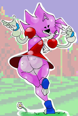 anthro big_butt black_eyes black_nose butt clothed clothing dress eyelashes female fur gesture gloves hand_gesture handwear head_tuft looking_at_viewer looking_back looking_back_at_viewer on_one_leg pink_body pink_fur rear_view red_clothing red_dress solo standing thick_thighs tuft upskirt v_sign white_body white_clothing white_fur white_gloves white_handwear wide_hips apple_whore sega sonic_the_hedgehog_(series) amy_rose malware_amy eulipotyphlan hedgehog mammal hi_res