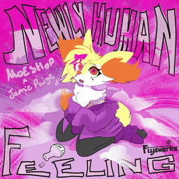 abstract_background accessory after_transformation bow_ribbon chest_tuft clothed clothing cute_fangs fangs female feral fur hair_accessory hair_bow hair_ribbon implied_transformation inner_ear_fluff kneeling label markings mole_(marking) open_mouth orange_body orange_fur oversized_clothing poof poof_transformation potion potion_bottle ribbons shrunk solo teeth text transformation_potion tuft video_at_source white_body white_fur yellow_body yellow_fur fiyawerks nintendo pokemon braixen canid canine fox generation_6_pokemon mammal pokemon_(species) english_text