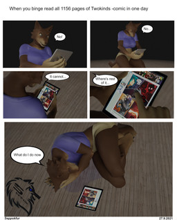 anthro black_background bodily_fluids breasts brown_body brown_fur clothed clothing crying dialogue electronics female floor fur open_mouth sad simple_background solo tablet tablet_computer tears text topwear seppok twokinds canid canine canis mammal wolf 3d_(artwork) absurd_res comic digital_media_(artwork) english_text hi_res