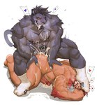 anal anal_penetration anthro areola biceps black_hair blush bodily_fluids brown_hair butt claws clothing cum cum_in_ass cum_inside cum_on_butt cum_on_chest deltoids duo eyes_closed fangs feet finger_claws foot_on_face footwear footwear_only forearm_muscles fur genital_fluids genitals grey_areola grey_body grey_fur grey_tongue hair heart_symbol long_tongue male male/male male_penetrated male_penetrating male_penetrating_male mostly_nude motion_lines multicolored_hair muscular muscular_anthro muscular_male muscular_thighs nipples orange_body orange_fur pecs penetration penile penile_penetration penis penis_in_ass pointy_speech_bubble pubes purple_heart red_hair sabertooth_(anatomy) sex shapeshift simple_background socks socks_only speech_bubble tail teeth tongue tongue_out two_tone_hair vein veiny_penis white_background white_clothing white_footwear white_socks yellow_eyes estper four_(estper) mimic_(estper) arthropod felid mammal prehistoric_species saber-toothed_tiger 2025