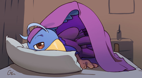 bed bedding bedroom_eyes blanket feral furniture genitals humanoid_genitalia humanoid_genitalia_on_feral humanoid_penis humanoid_penis_on_feral lifting_covers male narrowed_eyes partially_covered_penis penis pillow seductive solo ginmera mythology avian gryphon mythological_avian mythological_creature