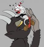 animate_inanimate barely_visible_genitalia barely_visible_penis blush bottomless claws clothed clothing cuphead_(character) cuphead_(game) demon duo extreme_size_difference fleischer_style_toon footwear for_a_head forked_tongue fur genitals gloves grey_background grey_body grey_fur grey_skin handwear horn larger_male licking male male/male object_head open_mouth penis shoes simple_background size_difference smaller_male the_devil_(cuphead) tongue tongue_out toony toxic-boner yellow_eyes