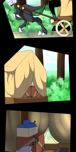 ambiguous_gender claws feral food fruit grass grey_body group motion_lines plant sleeping sound_effects tree vehicle vowelless vowelless_sound_effect wagon wheel zzz r-mk unknown_species 2015 absurd_res comic digital_media_(artwork) hi_res
