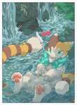 ambiguous_gender anthro circle_eyebrows critter_(fourleafisland) ear_piercing eyebrows felid feline female hi_res male male/female mammal nature piercing solo water waterfall yorozumaru