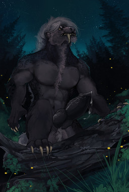 abs animal_genitalia animal_penis anthro ball_tuft balls big_penis black_body black_fur black_penis canine_genitalia canine_penis detailed_background erection fangs fur genitals grass grey_body grey_fur hair knot knotted_penis male male_anthro muscular muscular_anthro muscular_male night nude nude_anthro nude_male outside pecs penis plant sabertooth_(anatomy) solo tail teeth tree tuft white_hair yellow_eyes i-psilone felid mammal prehistoric_species saber-toothed_tiger 2021 hi_res