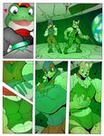 2014 abs amphibian anthro avian beak biceps big_muscles biped bird blue_body blue_feathers bulge canid canine clothed clothing collaboration comic digital_media_(artwork) falco_lombardi feathers fox fox_mccloud frog fur glowing green_body group growth heart_symbol hi_res male mammal muscle_growth muscular muscular_male nintendo pecs planet rabid shrink_ray siman-clifton slippy_toad space star_fox tan_body tan_fur togepi1125 torn_clothing