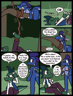 4_fingers anthro big_breasts black_border blue_clothing blue_topwear blue_vest blush border bottomwear breasts claws clothing cute_fangs dialogue duo eye_contact fangs female finger_claws fingers fist genitals grass green_body green_scales hair looking_at_another looking_away male motion_lines nipples onomatopoeia open_mouth outside pants pink_nipples plant purple_bottomwear purple_clothing purple_eyes purple_hair purple_pants scales sharp_teeth shirt sitting snare_trap sound_effects speech_bubble teeth text topwear tree vest vulva white_claws white_clothing white_shirt white_topwear ultilix european_mythology mythology emerald_(ultilix) ruby_(ultilix) dragon mythological_creature mythological_scalie scalie western_dragon 2025 comic english_text hi_res brother_(lore) brother_and_sister_(lore) sibling_(lore) sister_(lore)