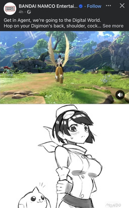 anthro beady_eyes black_hair blush duo embarrassed female hair horn humor male size_difference text supermondobeat bandai_namco digimon digimon_story:_time_stranger twitter digimon_(species) human mammal terriermon english_text hi_res