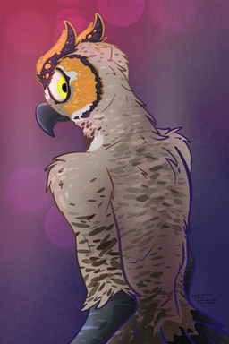 anthro beak gradient_background looking_back male markings nude nude_anthro nude_male orange_markings rear_view simple_background solo standing wingless_avian yellow_eyes the_foxitect avian bird great_horned_owl horned_owl owl true_owl 2:3 absurd_res digital_drawing_(artwork) digital_media_(artwork) hi_res