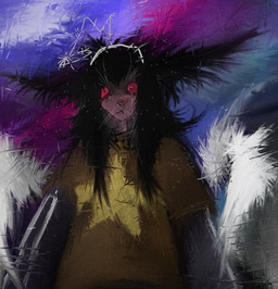 ambiguous_anthro ambiguous_gender anthro back_wings black_hair blue_background clothing death gradient_background grey_body hair print_clothing print_shirt print_t-shirt print_topwear purple_background red_eyes sad shirt simple_background solo star_clothing star_print star_print_topwear t-shirt topwear whiskers white_wings wings plaksapisya domestic_cat felid feline felis ghost mammal spirit