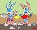 anthro duo female male paint text jk tiny_toon_adventures warner_brothers babs_bunny buster_bunny lagomorph leporid mammal rabbit english_text