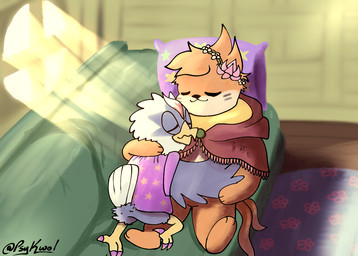 2_tails beak blue_body blue_feathers clothed clothing colored_nails cuddling duo eyes_closed feathers floor floral_pattern flower flower_crown fur furniture green_sofa head_tuft hood light light_beam male multi_tail nails orange_body orange_fur painted_claws pantsless paws pillow pink_flower plant purple_clothing purple_nails purple_pillow purple_rug purple_shirt purple_topwear rug shirt sleeping smile sofa star_pattern sunbeam sunlight tail tail_feathers topwear tuft wall_(structure) white_body white_feathers white_flower white_fur window window_light wings wood wood_floor wood_wall psykwol nintendo pokemon kimmy_(psykwol) lotus_(psykwol) buizel generation_4_pokemon generation_5_pokemon pokemon_(species) rufflet