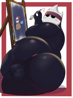 accesory accessory anthro anus backsack balls big_butt black_body brush butt genitals headband male paint paintbrush painting_(action) painting_(object) penis rear_view simple_background slightly_chubby solo wilterthebear hollow_knight_(franchise) team_cherry nailmaster_sheo_(hollow_knight) nailsmith_(hollow_knight) animal_humanoid arthropod arthropod_humanoid beetle beetle_humanoid humanoid insect insect_humanoid 2025 3:4 absurd_res hi_res